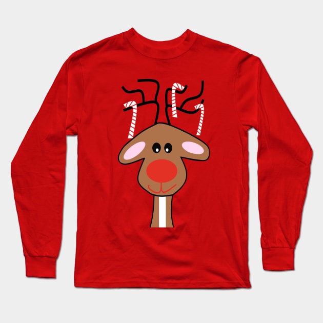 RED Nose Christmas Reindeer - Cute Reindeer Art Long Sleeve T-Shirt by SartorisArt1